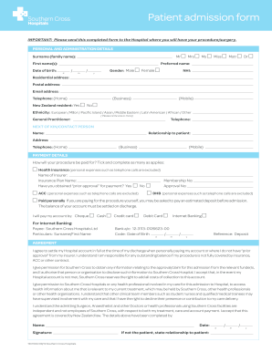 hospital admission form word template